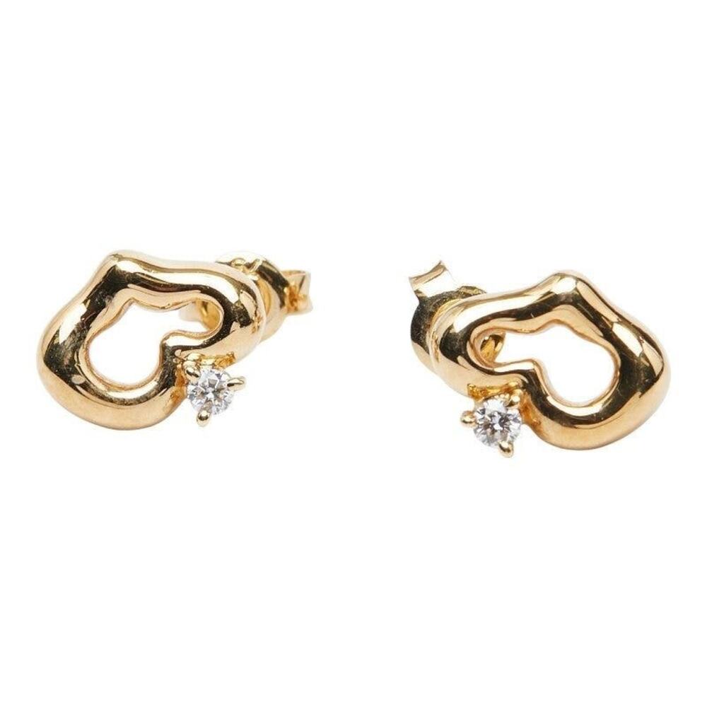 Unbranded Heart Motif Diamond 18K Yellow Gold Pierced Earrings Gold